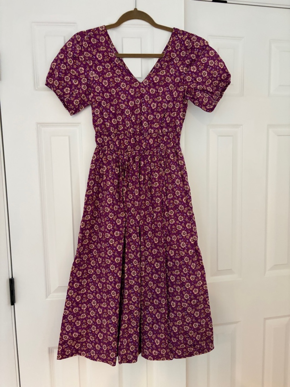 J. Crew Cotton Purple Floral V-Neck Midi Dress